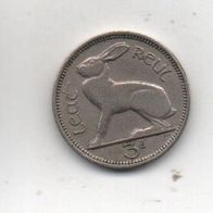 Münze Irland 3 Pence 1953 Hase