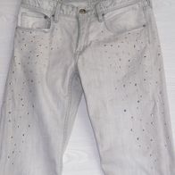 H&M Skinny Jeans Röhre hellgrau Gr. 152 mit Glitzernieten
