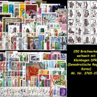 250 Briefmarken weltweit mit Kleinbogen DPRK Mi. Nr. 3765-3793