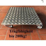 Produktbild von AluGrip-T280 Transportroller – Möbelroller Bis 280 Kg, Aluriffelblech 400x400 Mm, 4 Leise Vollgummi-Lenkrollen, 2 Feststellbremsen, Made In Germany