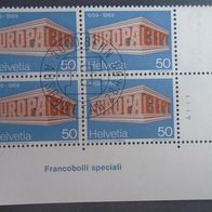 Briefmarke Schweiz: 1969 - 50 Rappen - Michel Nr. 901, 4er Block + Eckrand