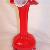 Rotweisse Überfangglas Vase mit Abriss