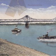 455) Wesel Rheinbabenbrücke mit Dampfschiffen auf dem Rhein 1921 gelaufen französisch