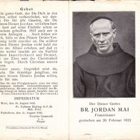 Heimatbeleg (467) Totenzettel Bruder Jordan Mai Franziskaner gestorben 20.02.1922