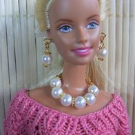 Handmade Barbie Schmuck, Perlen Set mit goldfarbenem Halbreif