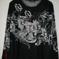 schwarzer Damen-Pullover, grauer Blumenprint, Glitzer Gr. L/ XL( 40/42), Neu
