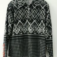 grau schwarzer Damen Feinstrick Pullover, Polokragen, Strass, Gr. L/ XL(40/42) Neu