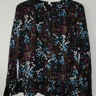 Damen Viskose Bluse mit Schößchen, Q/ S, schwarz, bunte Blümchen, Gr. 38, NEU