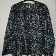 Damen Baumwolle Bluse mit Schößchen, blau Blümchen, Gr. 40, NEU