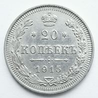 Russland 20 Silber Kopeken 1915 Top Erhaltung