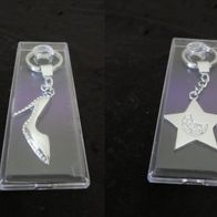 2 Schlüsselanhänger Schuh Schlüsselanhänger Stern mit Halbmond + Strasssteinen