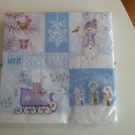 NEU 20 Servietten Schneemann Schlitten Let it Snow Weihnachten 33x33