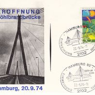 Postkarte mit Marke Michel-Nr. 808 - Eröffnung Köhlbrandbrücke 1974 - 2102