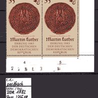 DDR 1982 500. Geburtstag von Martin Luther MiNr. 2756 Paar postfrisch Eckrand