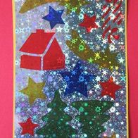 NEU Sticker Bogen "holo" bunt Weihnachts Aufkleber Folie Stern Baum Mond Bastel