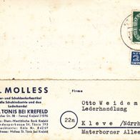 F. B. Molless St. Tönis bei Krefeld Leder Schuhbedarf Kleve 1953