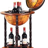 Globus-Bar Weinwagen Aus Holz - 88 Cm Hoch, Mit Rollen, 2 Ablagen, Antikes Karten-Design