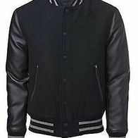 American Windhound College Jacke schwarz mit schwarzen Echtleder Ärmel XL