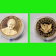 George Busch 1989-1993 41. Präsident USA, PP, vergoldet, Münze Medaille
