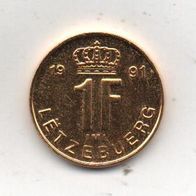 Münze Luxemburg 1 Franc 1991