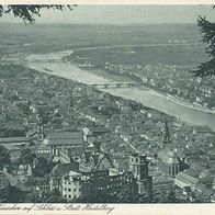 alte AK Heidelberg 1935, Blick vom Rindenhäuschen auf Schloss und Stadt