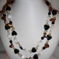 entzückende Onyx Herz Halskette Collier, Bergkristall, Zuchtperlen, 110 cm , neu