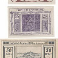 3 Notgeldscheine Gemeinde Brunnenthal bei Schärding O.Ö.10 20 50 Heller