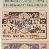 3 Notgeldscheine Gemeinde Stift Ardagger 10 20 50 Heller