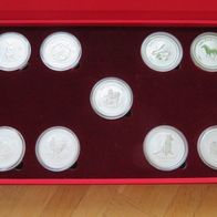 9 x 1/2 Oz Silber, Lunar I, komplett-Set 1999-2007 in O-Kapseln und Schatulle