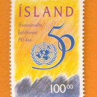 Island 1995 Mi.837 Postfrisch 50 Jahre Vereinte Nationen (UNO) Jubiläumsemblem