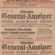 Lübecker General- Anzeiger 1939-1940-1941 3 Stück Zeitungen mit Inhalt gefaltet