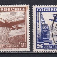 Chile, 1950/1951, Luftfahrt, Flugzeug, 2 Briefm.