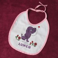 NEU: Baby Lätzchen "Lunch" weiß rosa wasserfest Fütter Sabber Latz Mittag Essen