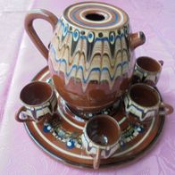 Likörset Schnapsset DDR Keramik aus Bulgarien Pfauenauge