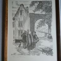 Klatsch Original Steinzeichnung (33,5 x 47 cm) Jupp Brüx Kleve Cleve um 1940 Josef