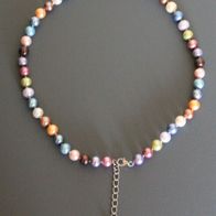 S Halskette Perlenkette multicolor Silber 925, 45 cm lang Verlängerung 4,5 cm
