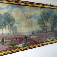 Großes Gemälde Heidelandschaft Birkenlandschaft Goldrahmen alter und maler unbekannt