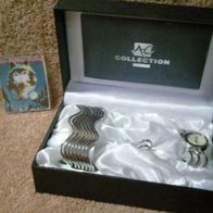AC Collection Armbanduhr Ring und Armreif als Damen Set Uhr Quarz Schmuckset Box