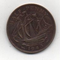 Münze England Half Penny 1943