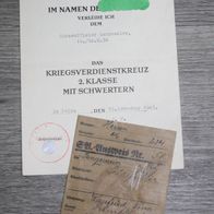 Original Urkunde KvK 2. Klasse m. Sch, Uffz vom 10./ Gren. Rgt. 36 plus SA-Ausweis