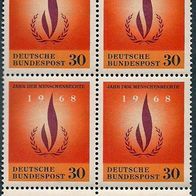 4x Briefmarke Jahr der Menschenrechte 1968 Block postfrisch Randstück