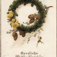 AK Herzliche Weihnachtsgrüsse Tannenkranz datiert 1919 - unbenutzt