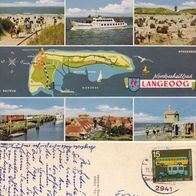 AK Insel Langeoog Mehrbildkarte mit Landkarte von 1965 in Farbe