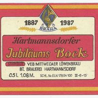 Bieretikett "JUBILÄUM 100 JAHRE BRAHA 1987" Löwenbräu Mittweida BT Hartmannsdorf