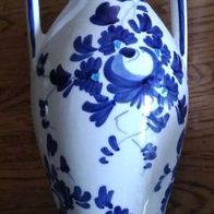 Vase Amphore Keramik blaue Blumen Henkelvase Höhe 30cm