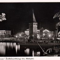 AK Lindau Bodensee nachts Festbeleuchtung am Seehafen s/ w - unbenutzt