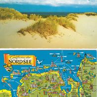 2 AK Nordsee - Landkarte und Wanderdünen in Farbe von 1972 und 1981