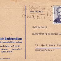 Postkarte von der Humboldt-Buchhandlung in Karl-Marx-Stadt von 1975