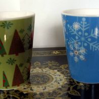 BECHER 2 Weihnachts-/ Winterbecher Kaffee-/ Teetasse Weihnachtbaum Schneeflocken