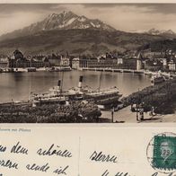 AK Luzern mit Pilatus und Dampfer von 1929